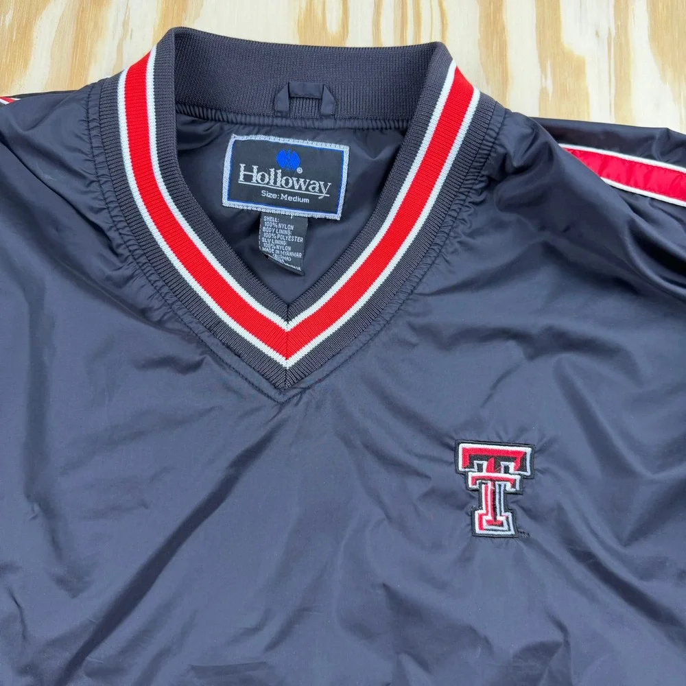 Vintage Texas Tech Red Raiders Windbreaker Pullover Mens Medium Black‎ V-Neck